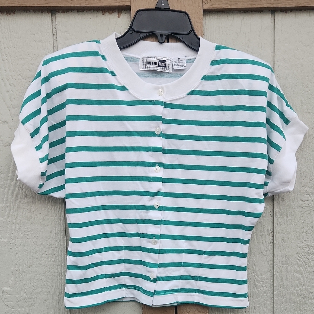 Vintage 80s The Knit Series Retro Indie Striped Cropped Cinched Waist Top Medium